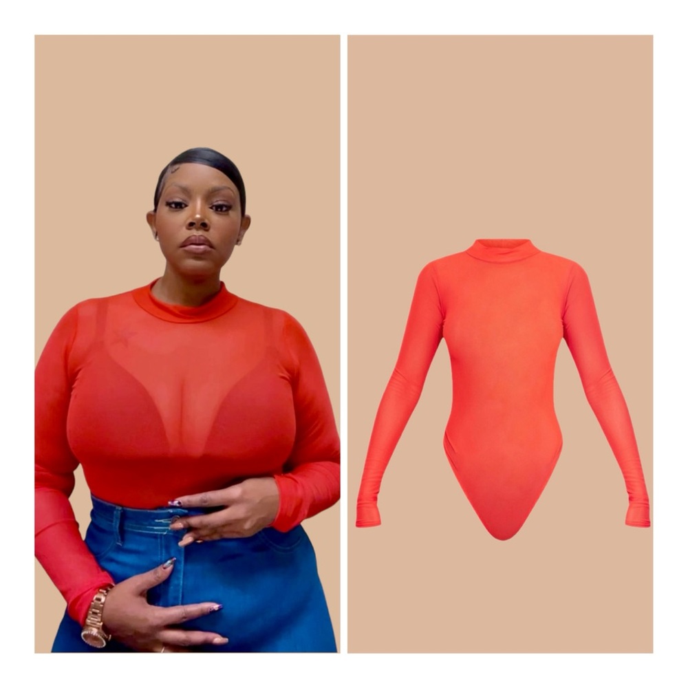 PrettyLittleThing Orange Sheer Bodysuit — Size 6 & 8, NWT - Picture 3 of 5